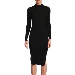 New S Magaschoni Ribbed Knit Mockneck Midi Pencil Knee Dress Stretch with Slits